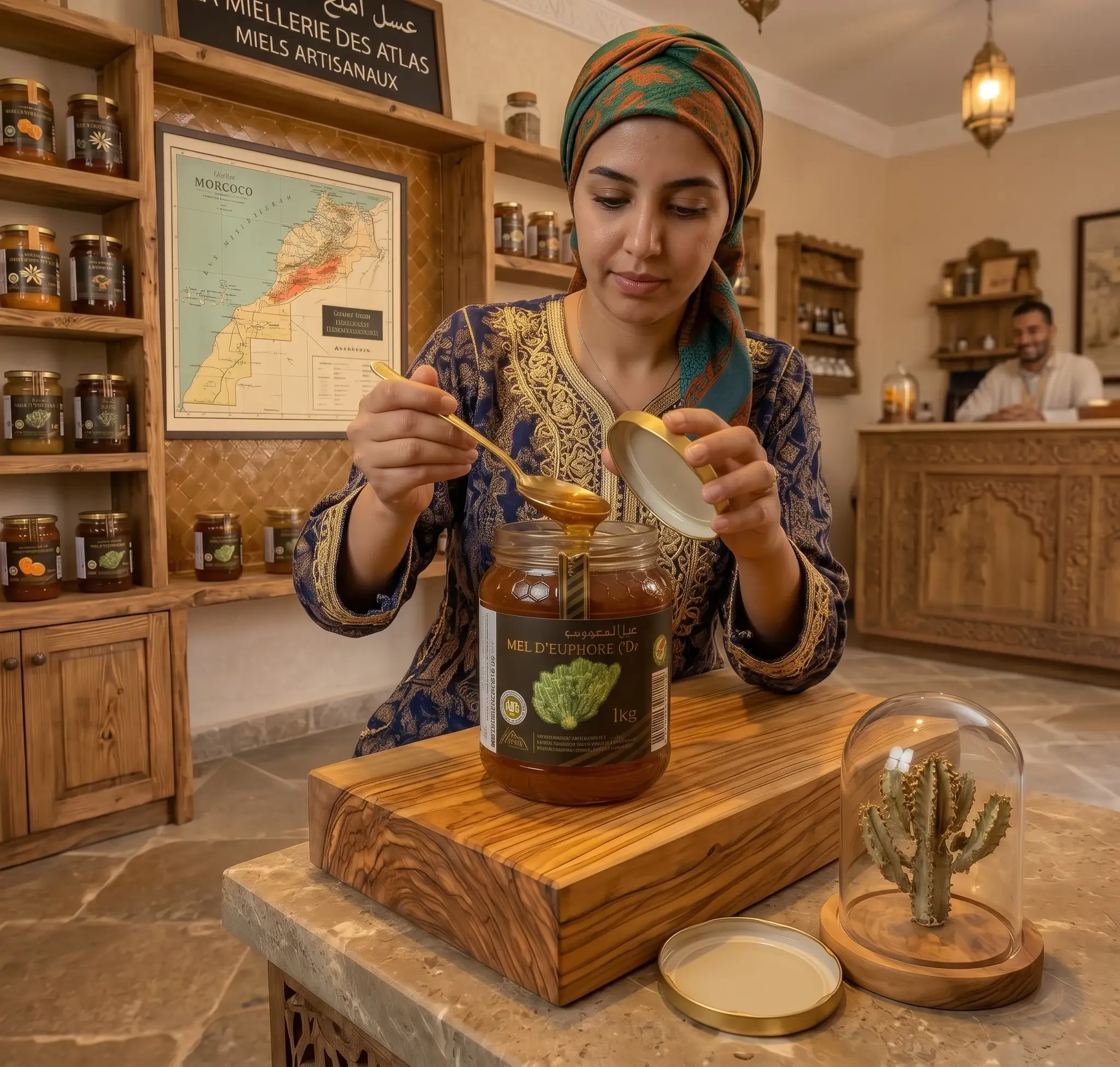 قوام عسل الدغموس الكثيف ينساب من الملعقة